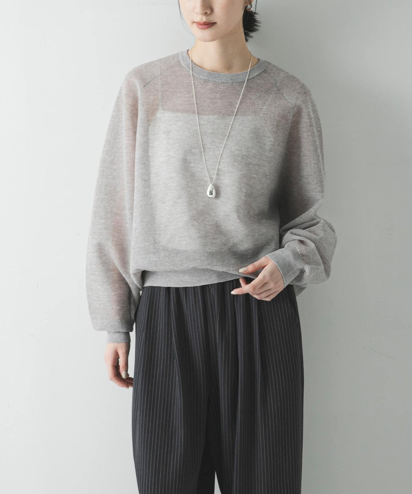 亞麻混海綿感針織上衣