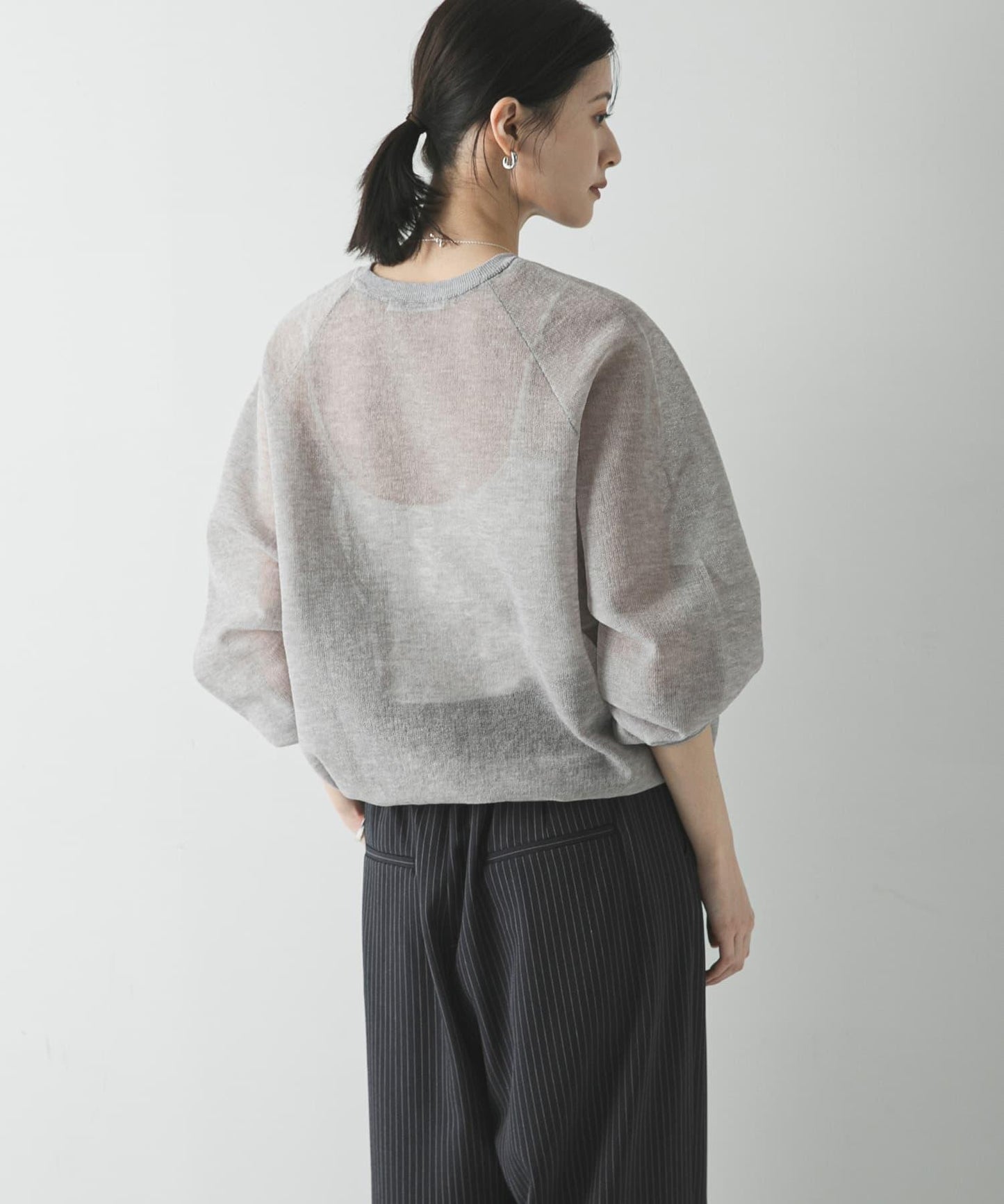 亞麻混海綿感針織上衣