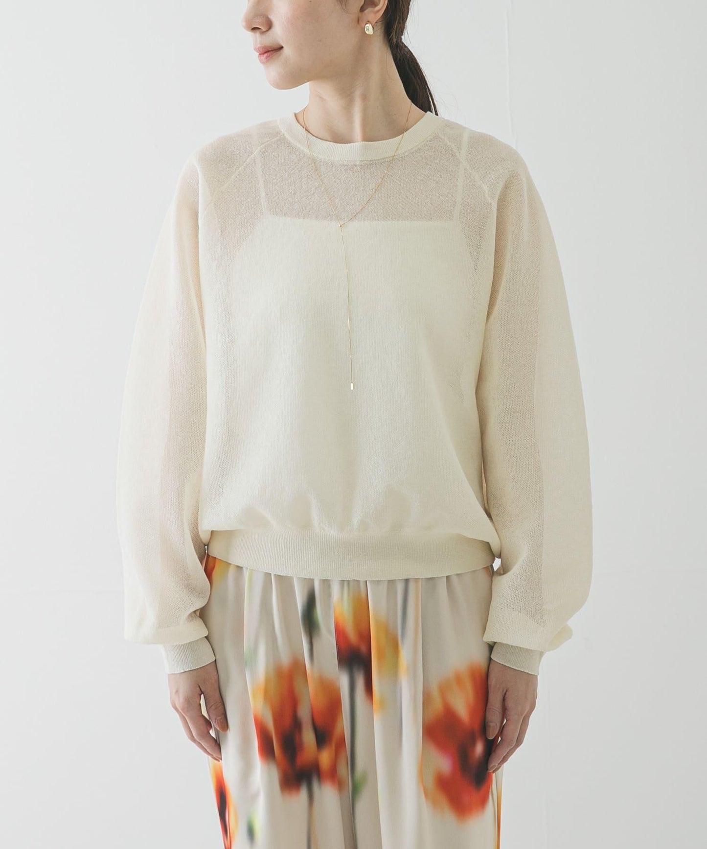 亞麻混海綿感針織上衣