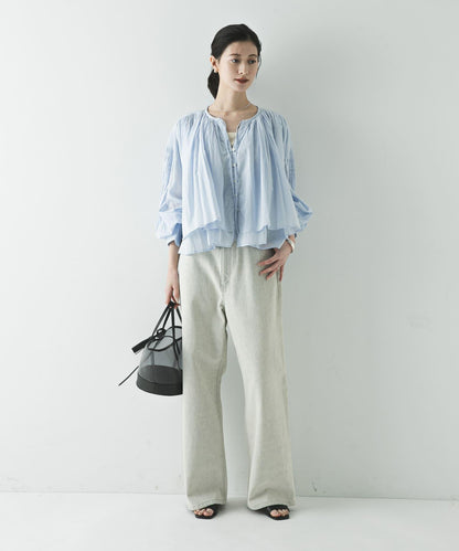 棉質薄紗褶皺短款襯衫