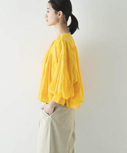 棉質薄紗褶皺短款襯衫