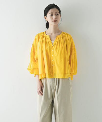 棉質薄紗褶皺短款襯衫