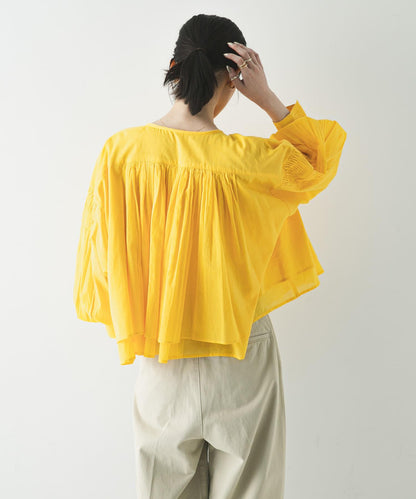 棉質薄紗褶皺短款襯衫