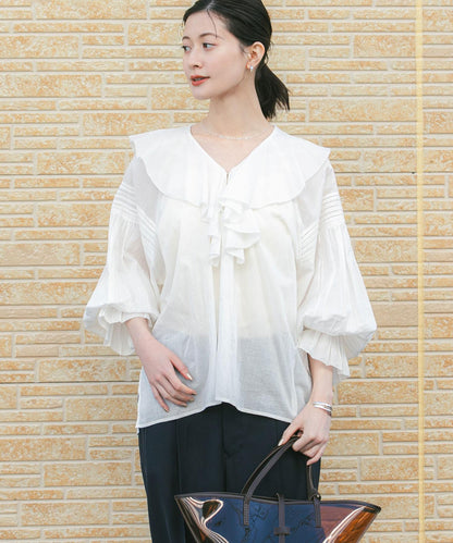 棉質薄紗荷葉邊襯衫