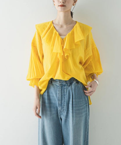 棉質薄紗荷葉邊襯衫