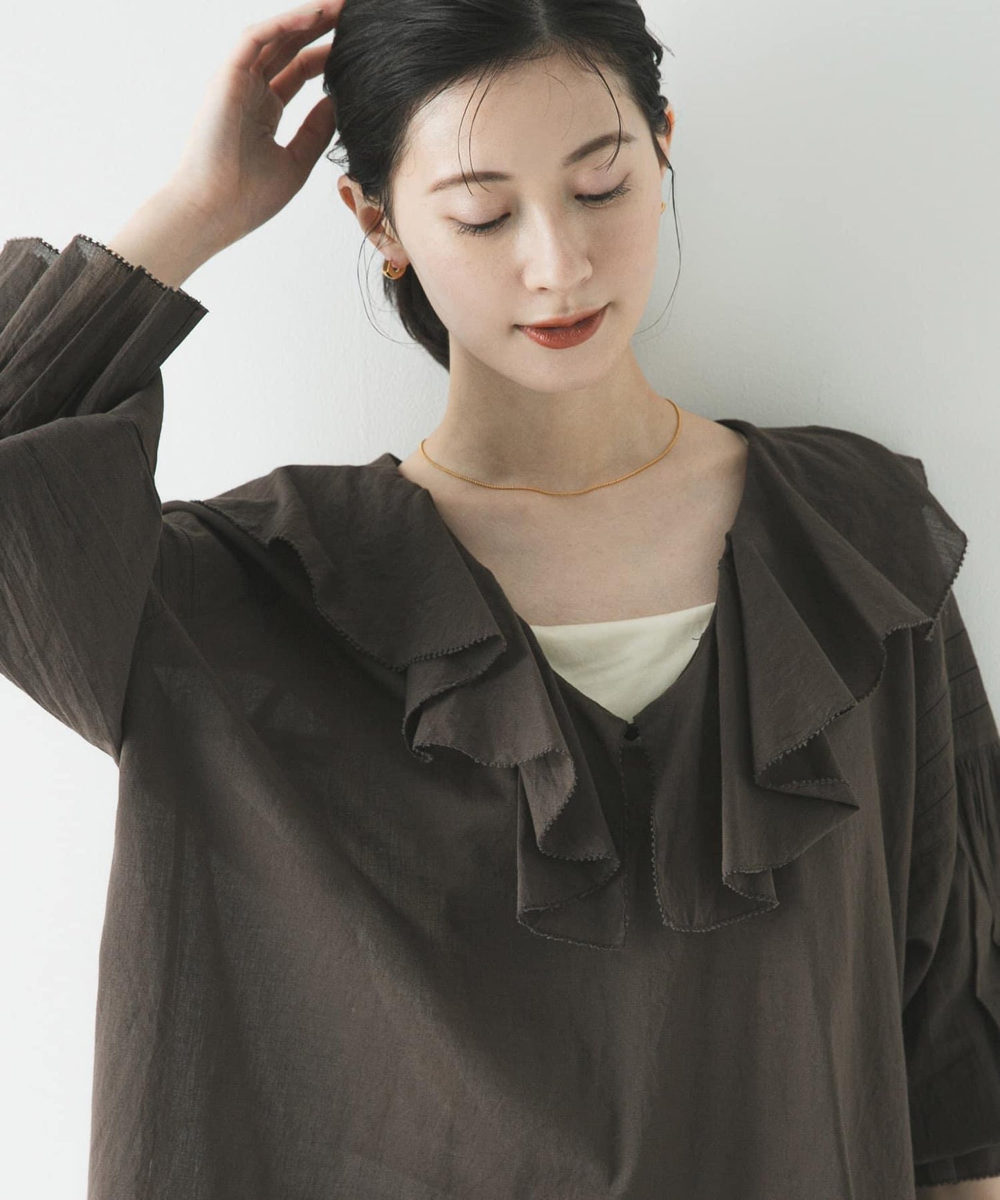 棉質薄紗荷葉邊襯衫