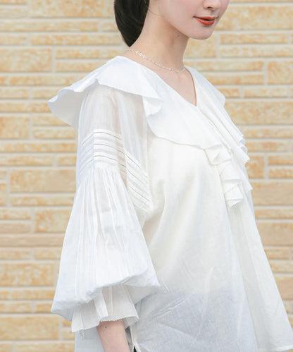 棉質薄紗荷葉邊襯衫