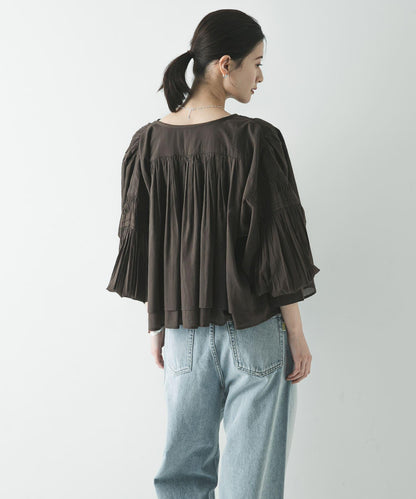 棉質薄紗褶皺短款襯衫