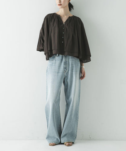 棉質薄紗褶皺短款襯衫