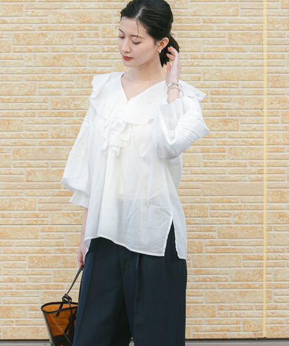 棉質薄紗荷葉邊襯衫