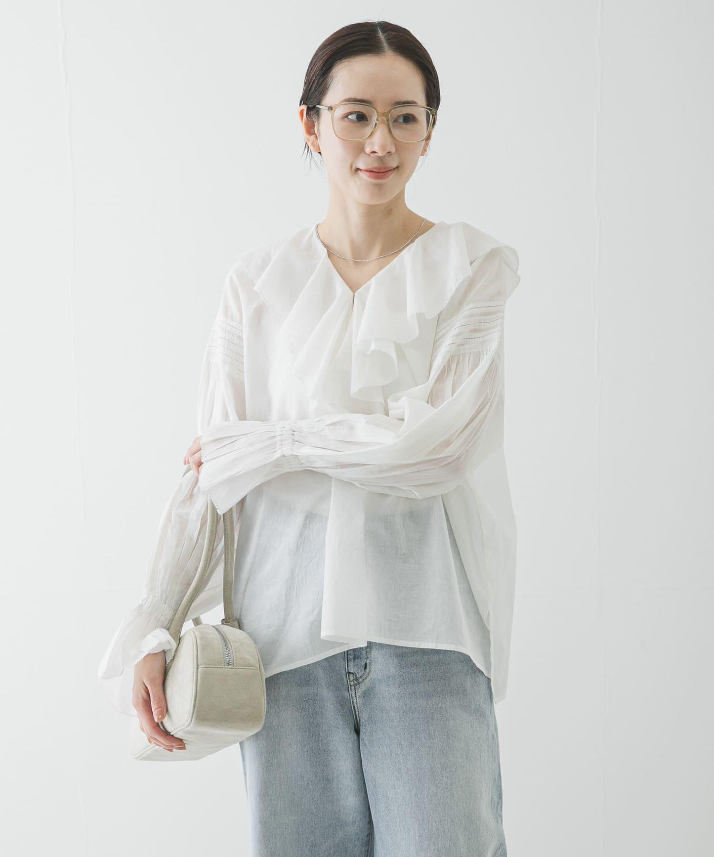 棉質薄紗荷葉邊襯衫