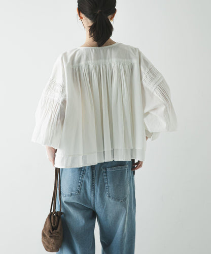 棉質薄紗褶皺短款襯衫