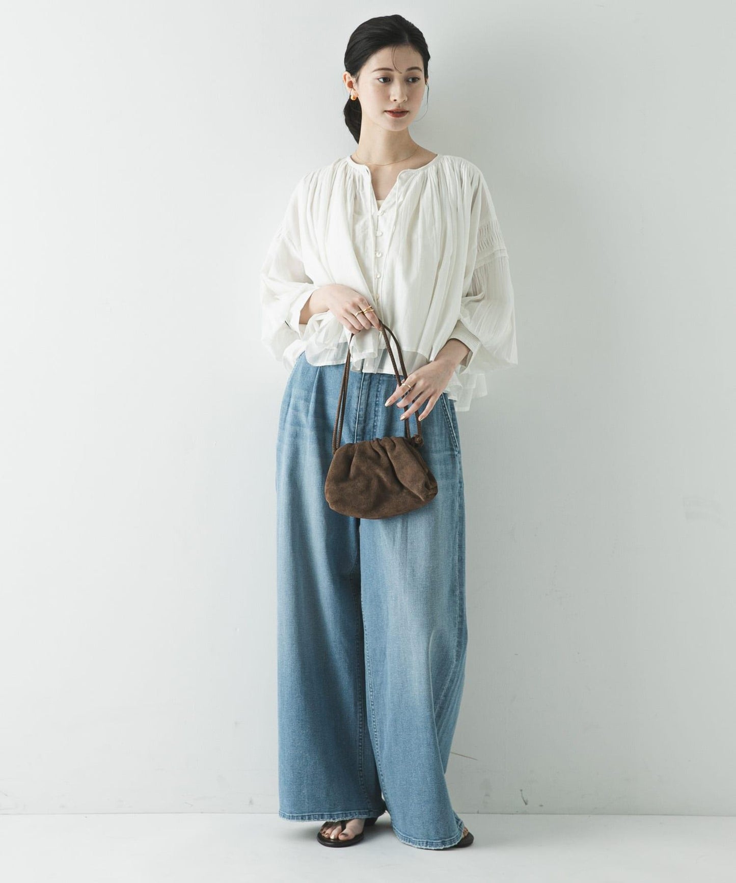 棉質薄紗褶皺短款襯衫