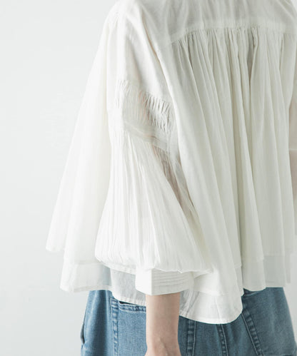 棉質薄紗褶皺短款襯衫