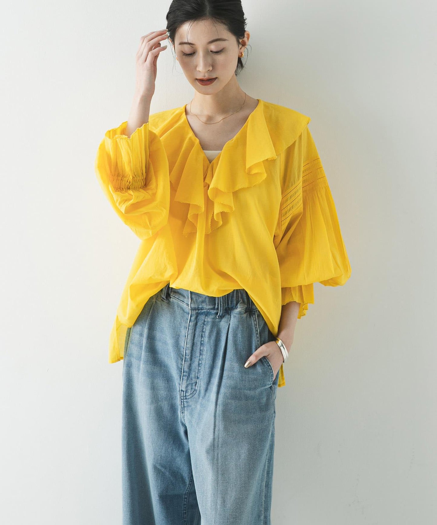 棉質薄紗荷葉邊襯衫