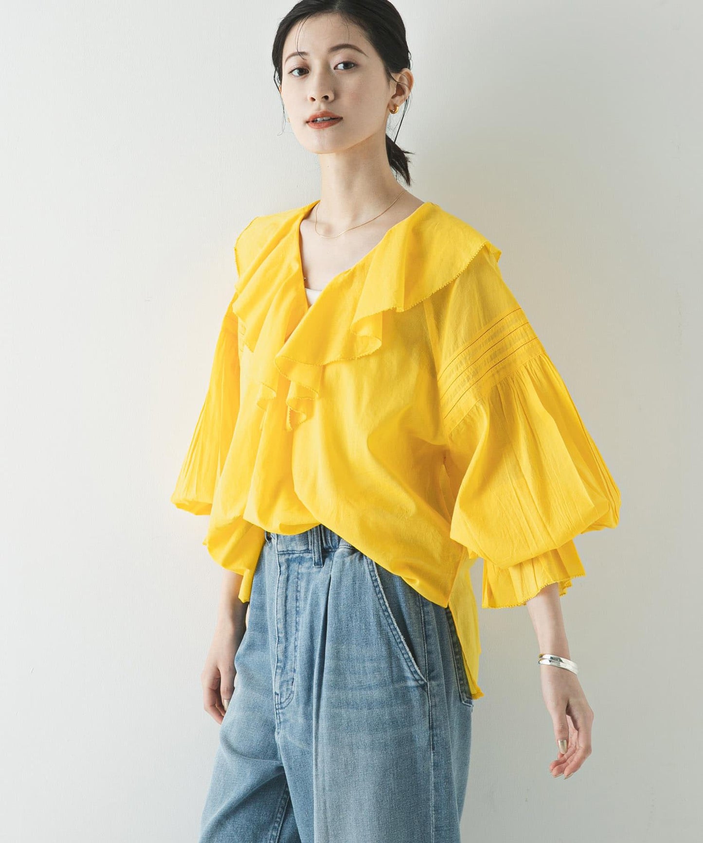 棉質薄紗荷葉邊襯衫