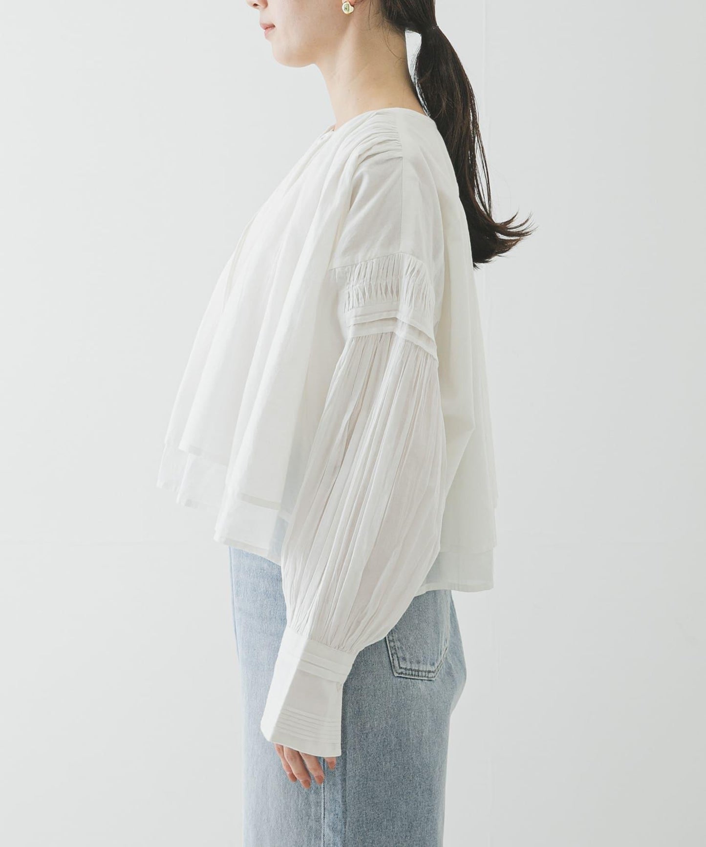 棉質薄紗褶皺短款襯衫