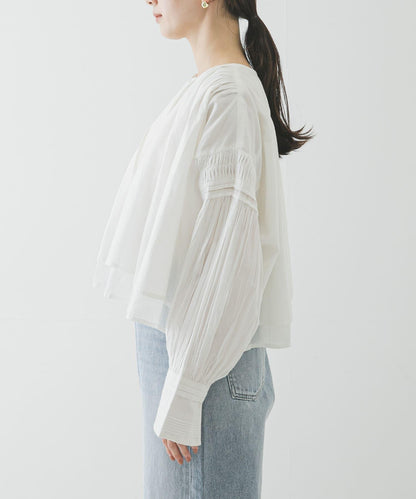 棉質薄紗褶皺短款襯衫