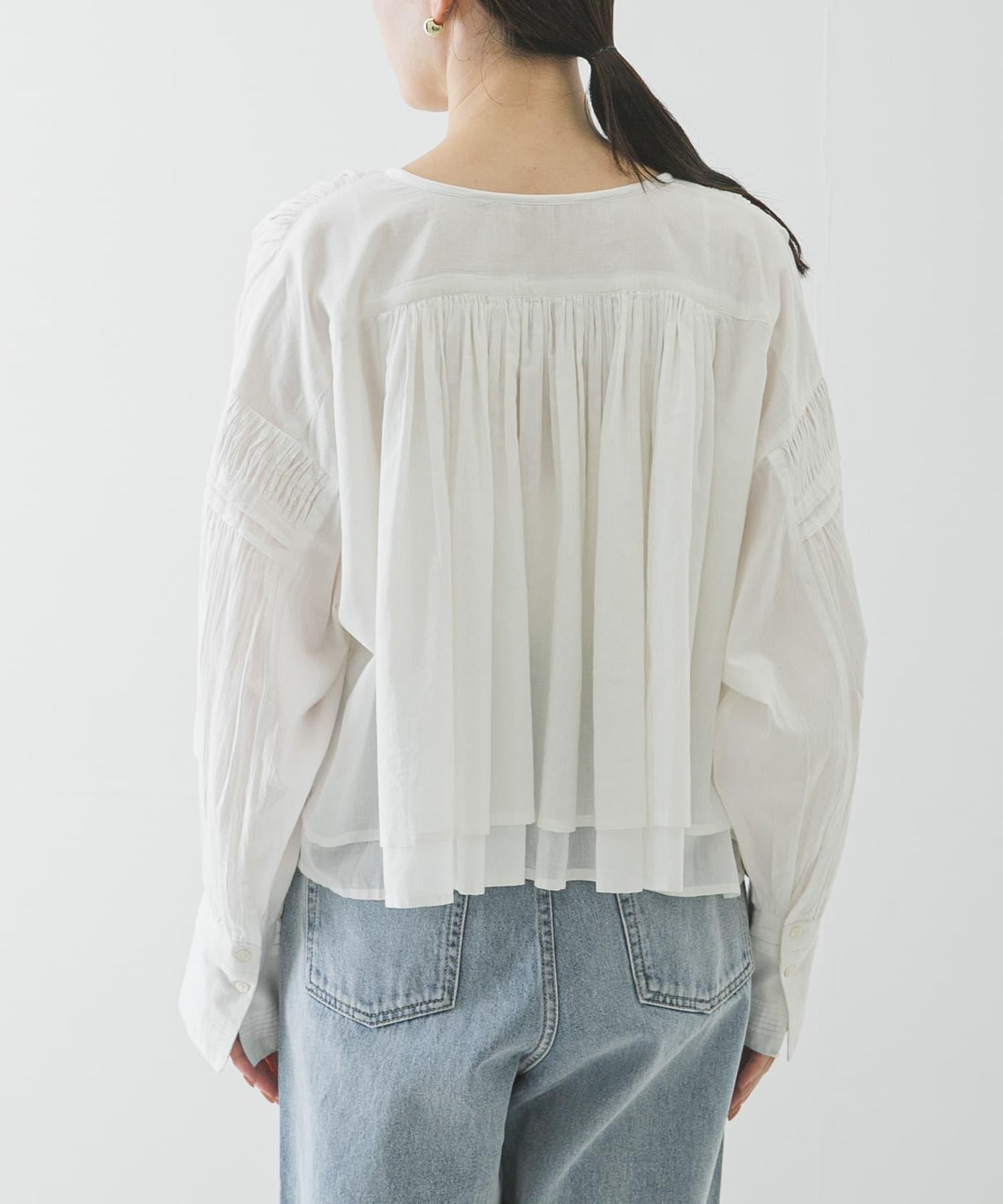 棉質薄紗褶皺短款襯衫