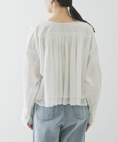 棉質薄紗褶皺短款襯衫