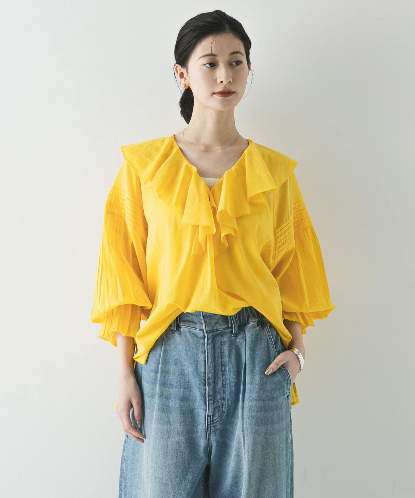 棉質薄紗荷葉邊襯衫