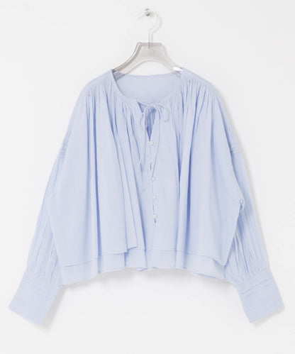 棉質薄紗褶皺短款襯衫