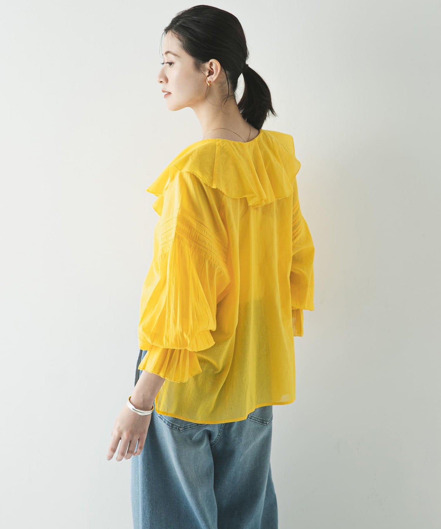 棉質薄紗荷葉邊襯衫
