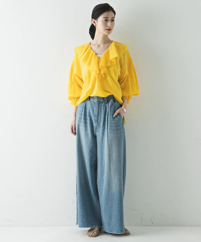 棉質薄紗荷葉邊襯衫