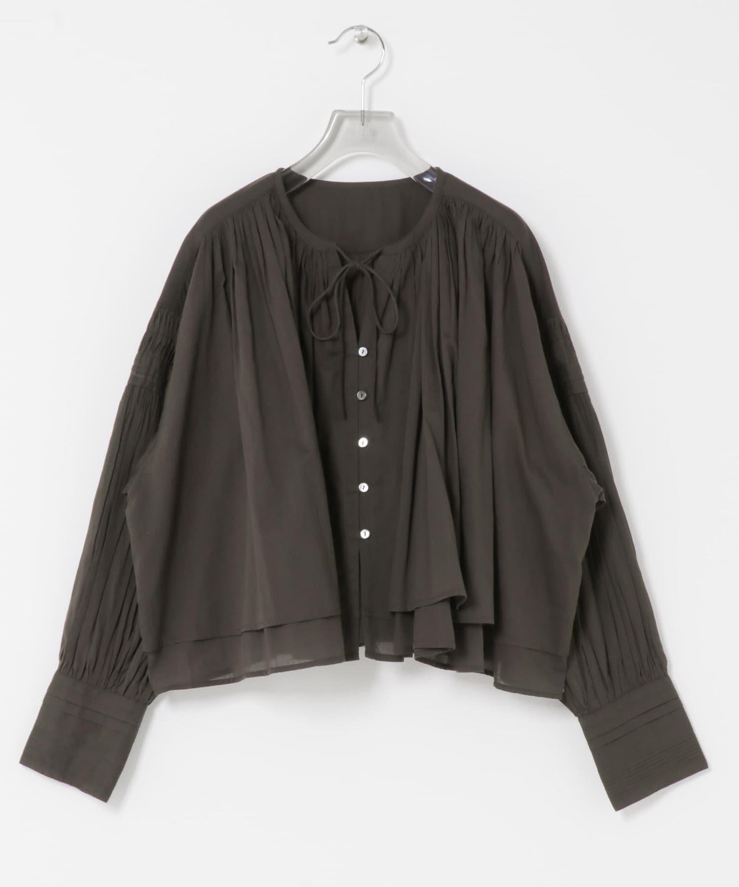 棉質薄紗褶皺短款襯衫