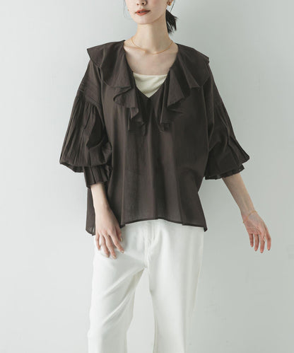 棉質薄紗荷葉邊襯衫