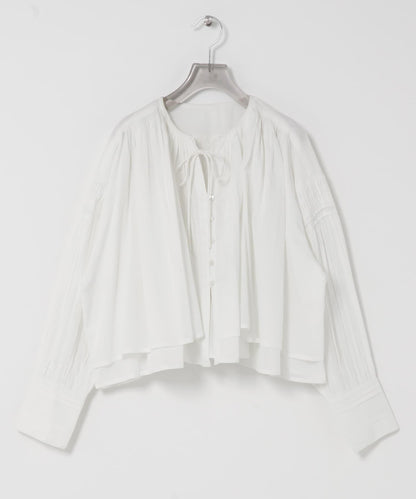 棉質薄紗褶皺短款襯衫