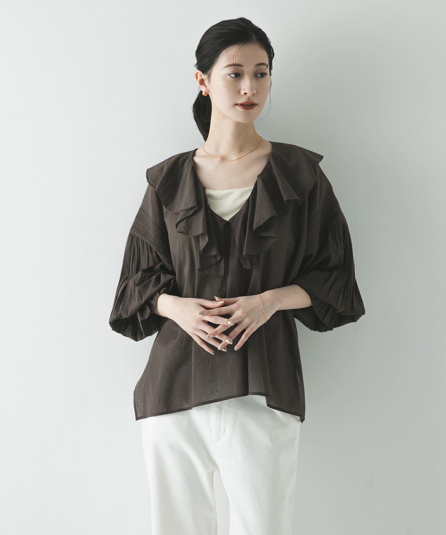 棉質薄紗荷葉邊襯衫