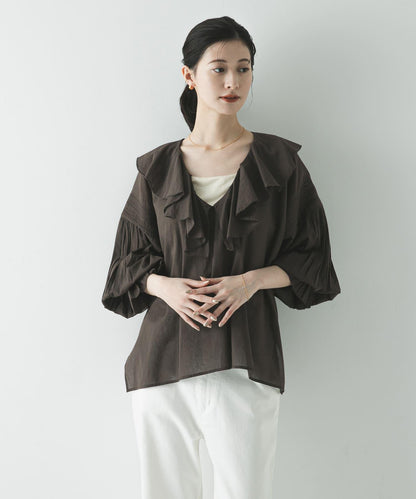 棉質薄紗荷葉邊襯衫