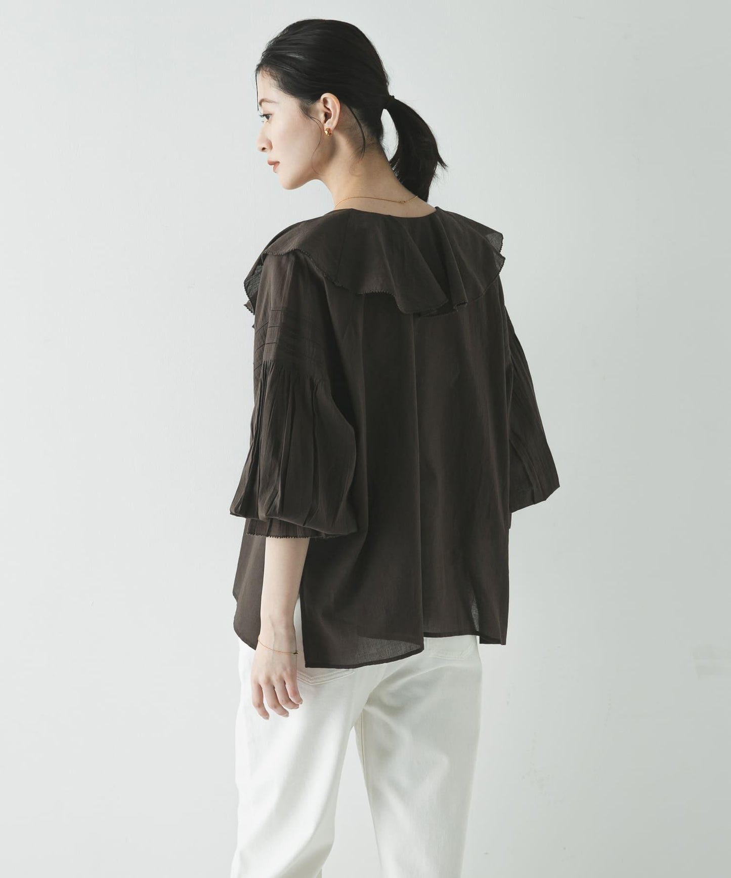 棉質薄紗荷葉邊襯衫