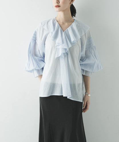 棉質薄紗荷葉邊襯衫