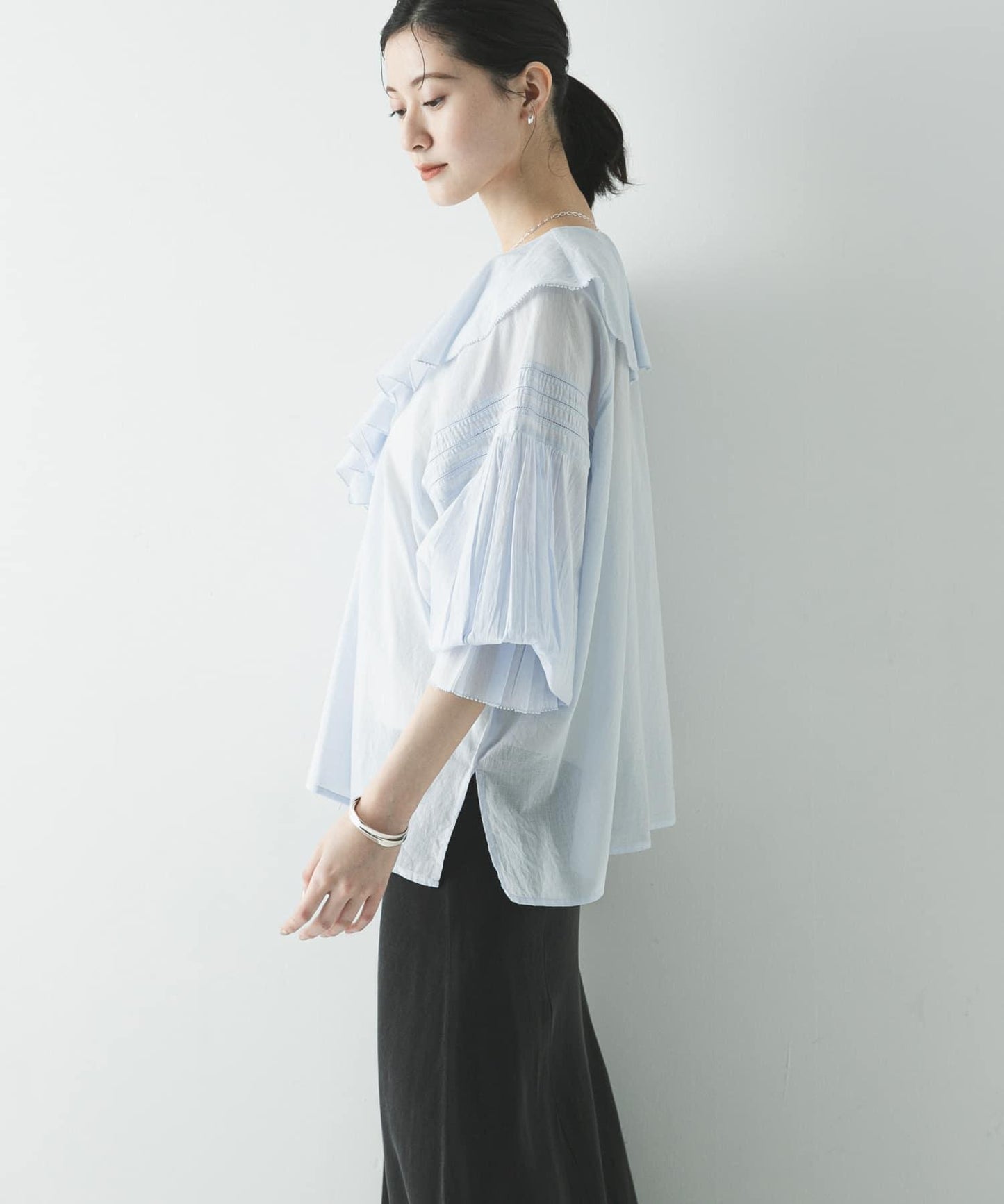棉質薄紗荷葉邊襯衫