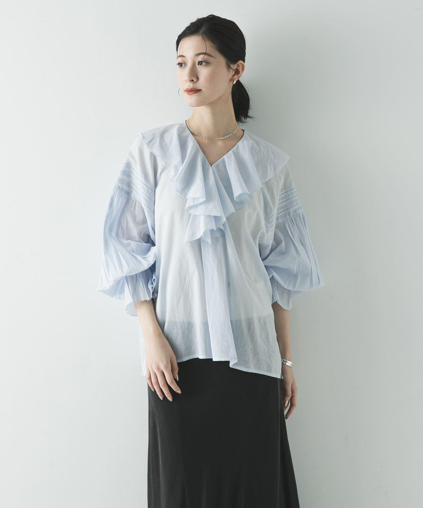 棉質薄紗荷葉邊襯衫