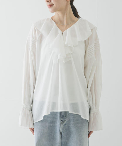 棉質薄紗荷葉邊襯衫