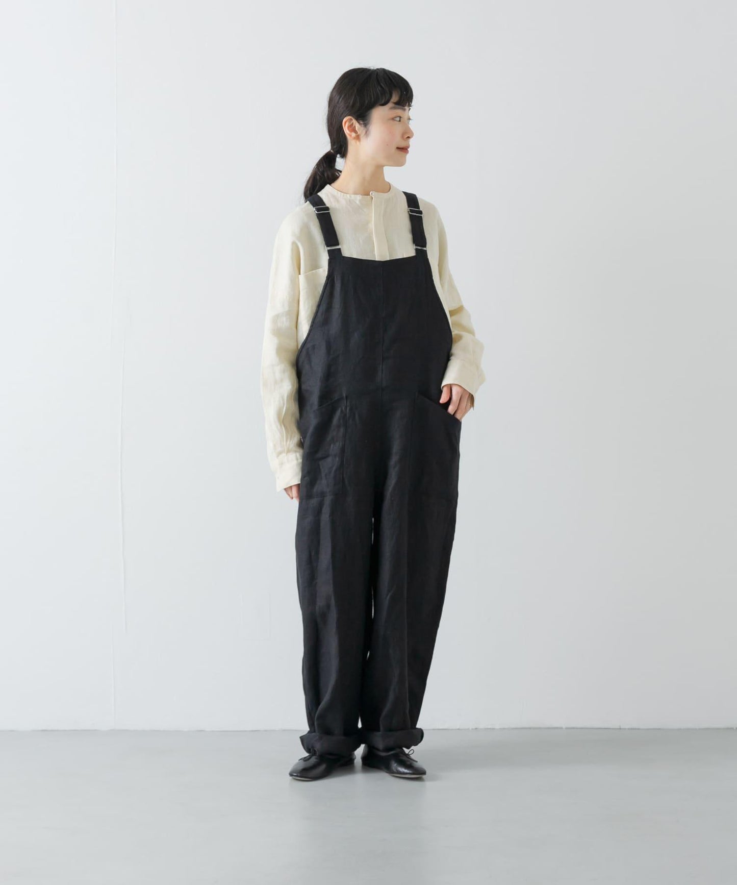 亞麻背交叉連體褲