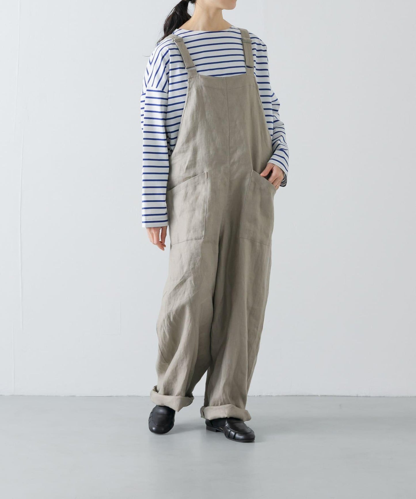 亞麻背交叉連體褲