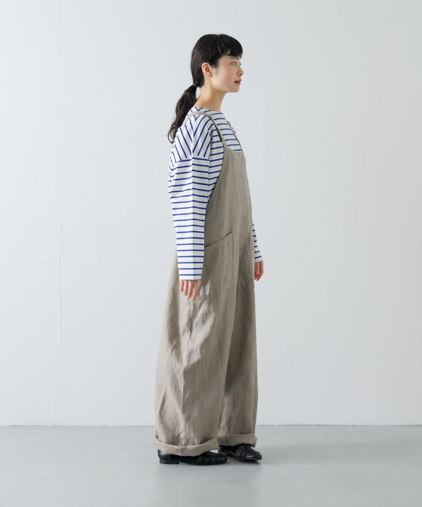 亞麻背交叉連體褲