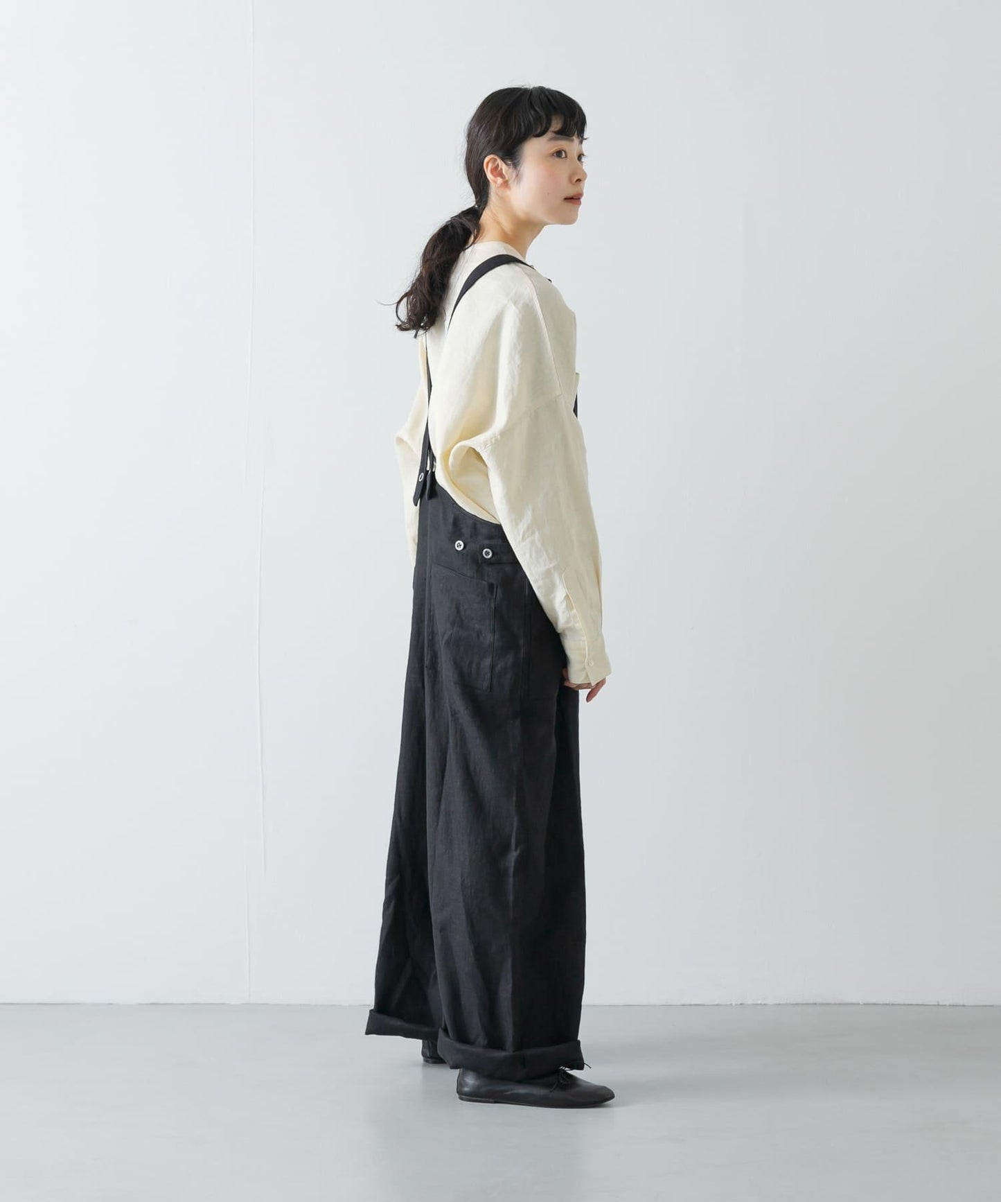 亞麻背交叉連體褲