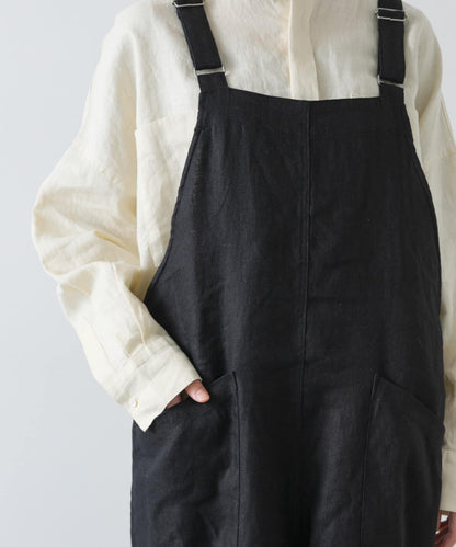 亞麻背交叉連體褲