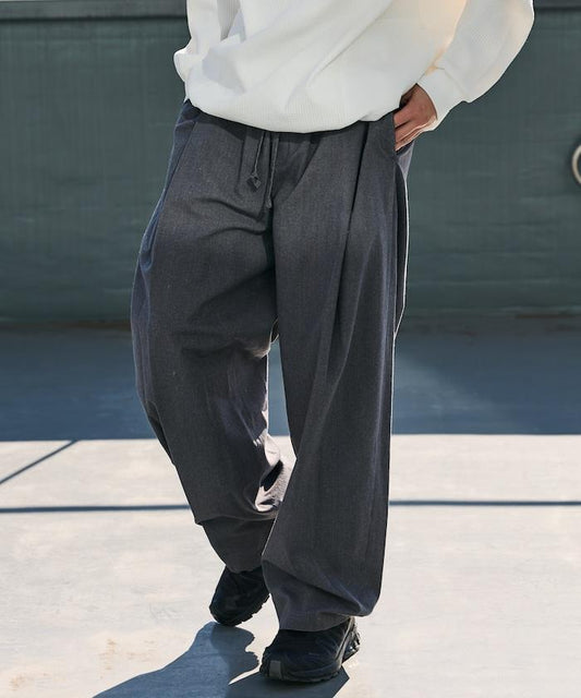 闊腿廓形 褶飾 亞麻混紡 休閒褲
