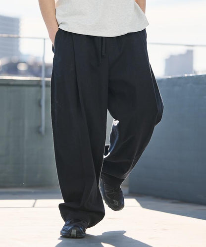 闊腿廓形 褶飾 亞麻混紡 休閒褲