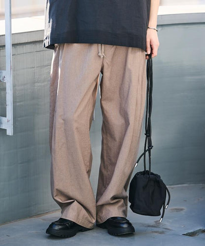 闊腿廓形 褶飾 亞麻混紡 休閒褲