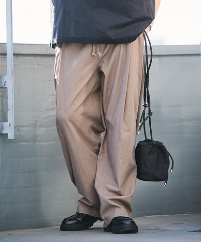 闊腿廓形 褶飾 亞麻混紡 休閒褲
