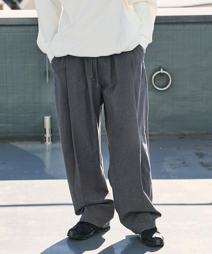 闊腿廓形 褶飾 亞麻混紡 休閒褲