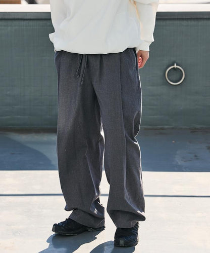 闊腿廓形 褶飾 亞麻混紡 休閒褲