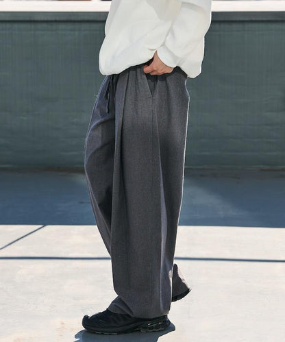 闊腿廓形 褶飾 亞麻混紡 休閒褲